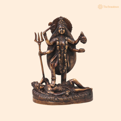 Brass Mahakali Idol Murti – Unique Chola Style Kali Mata Statue for Pooja, Home Mandir, Spiritual Décor &amp; Gifting 10 Inch