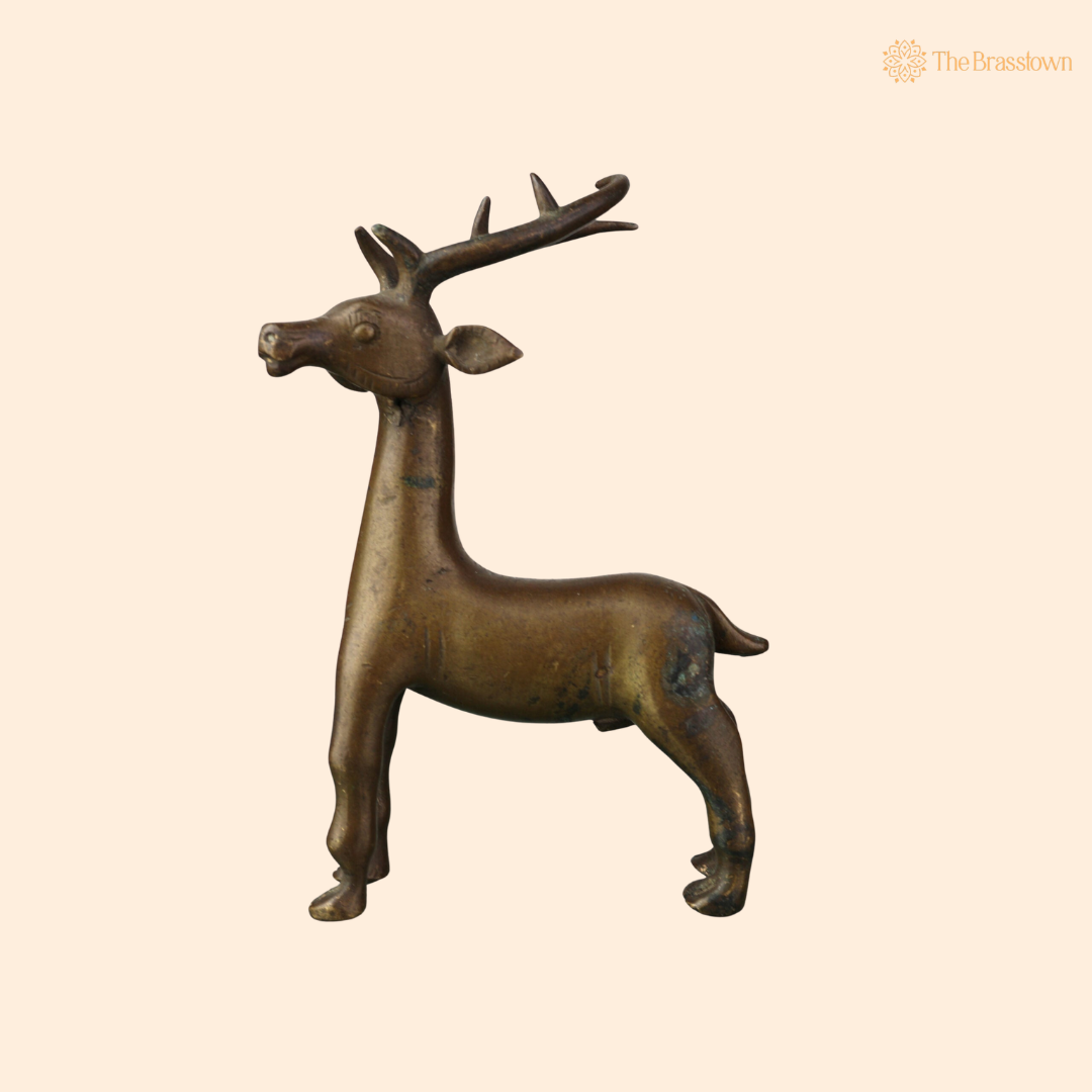 Brass Standing Deer Idol 5 Inch front view – pure brass handcrafted India
