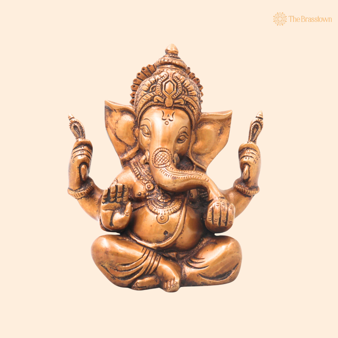 Handcrafted Brass Ganpati Bappa Idol – Lord Ganesha Murti (Vinayaka) for Puja, Home Mandir &amp; Décor 6.5 Inch