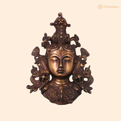 Brass Tara Devi Mask Wall Hanging – Handcrafted Mahavidya Goddess Face Wall Décor for Pooja, Home Mandir &amp; Spiritual Gifting 8.5 Inch