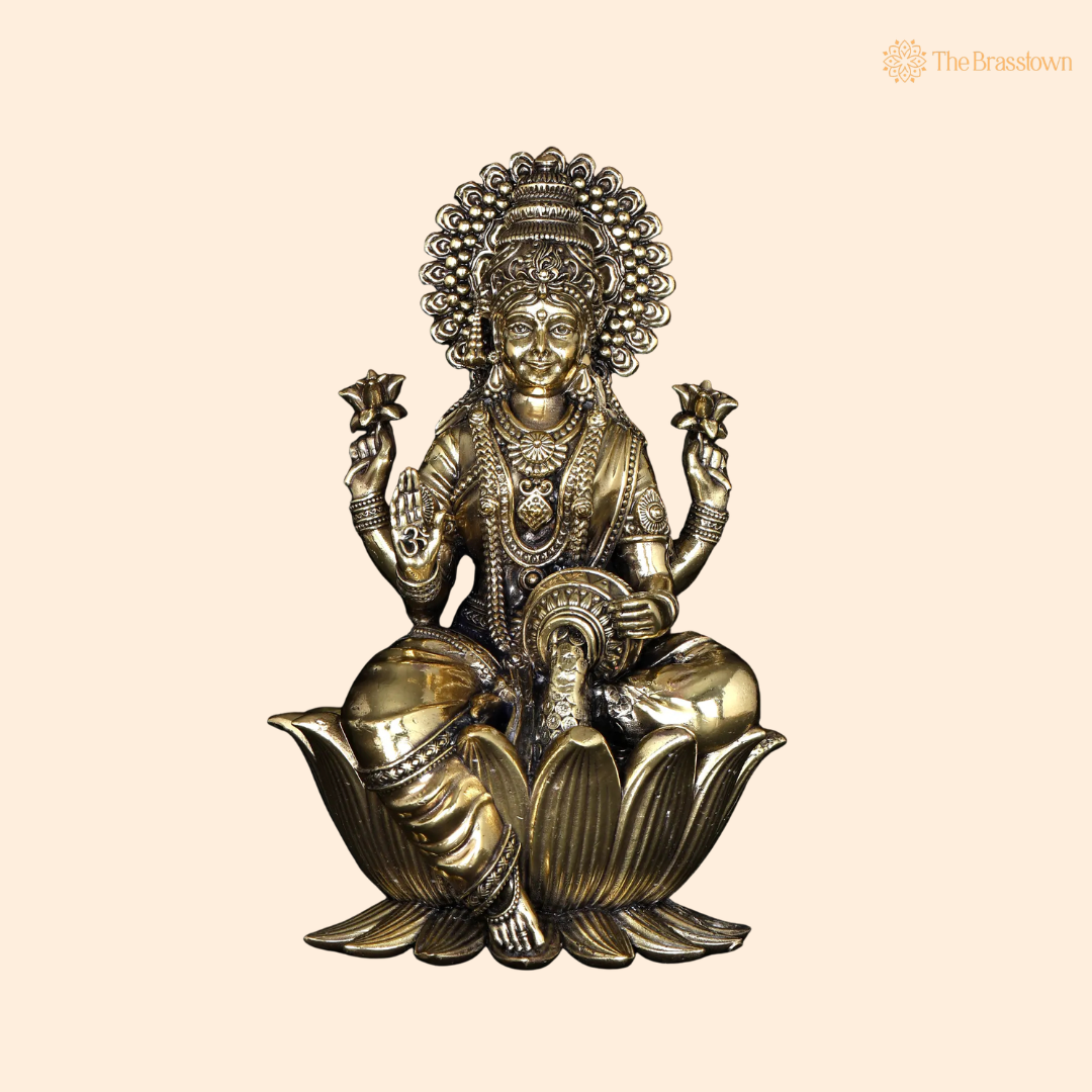 Brass Lakshmi Idol 4 Inch front view – pure brass handcrafted India