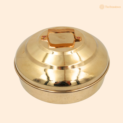Brass Prasad Box – Traditional Peetal Naivedya Patra, Pooja Dabba &amp; Prasadam Offering Container for Temple, Mandir &amp; Home Worship 4.5 Inch