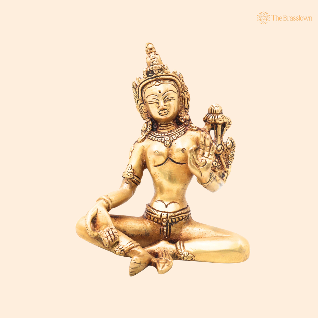 Brass Maa Tara Mahavidya Idol – Handcrafted Traditional Unique Chola Style Tara Maa Murti for Pooja, Home Mandir, Spiritual Décor &amp; Gifting 6.5 Inch
