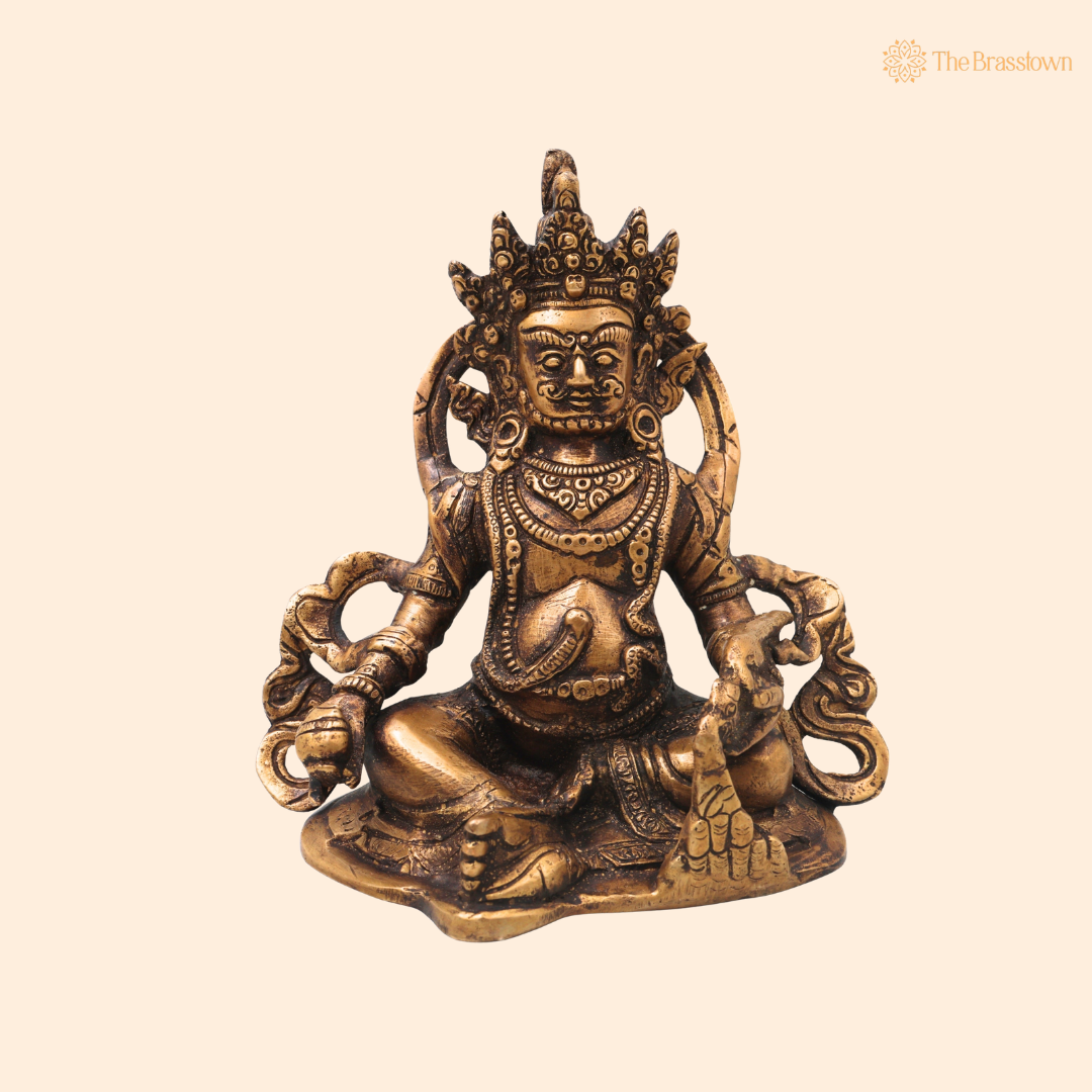 Handcrafted Brass Kubera Idol – Handcrafted Vaishravana Wealth Murti for Vastu, Pooja, Home Mandir, Décor &amp; Spiritual Gifting 6.5 Inch