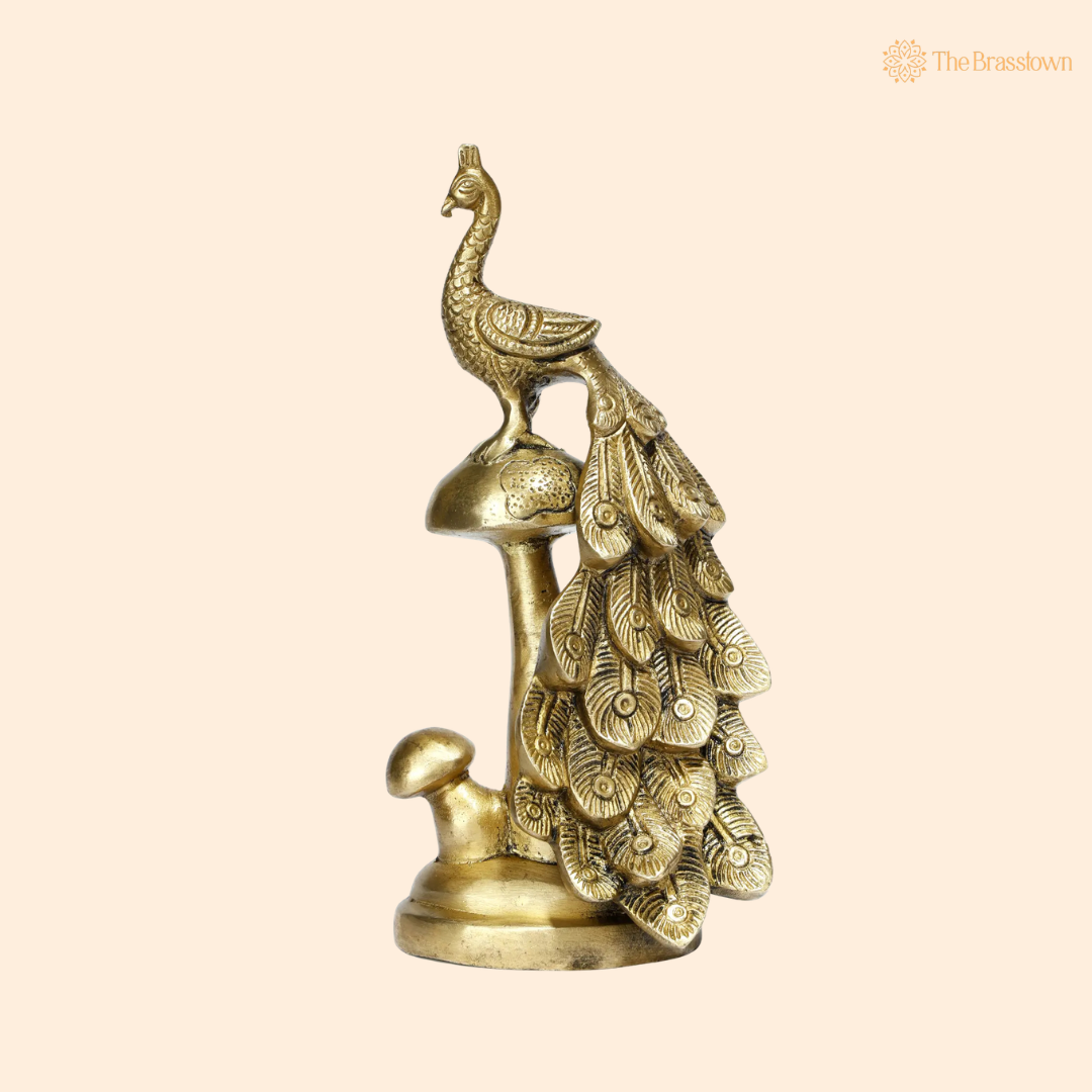 Antique Brass Peacock on Tree 8 Inch front view – pure brass handcrafted India