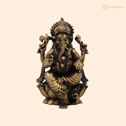 Handcrafted Brass Ganpati Bappa Idol 3 Inch front view – pure brass handcrafted India