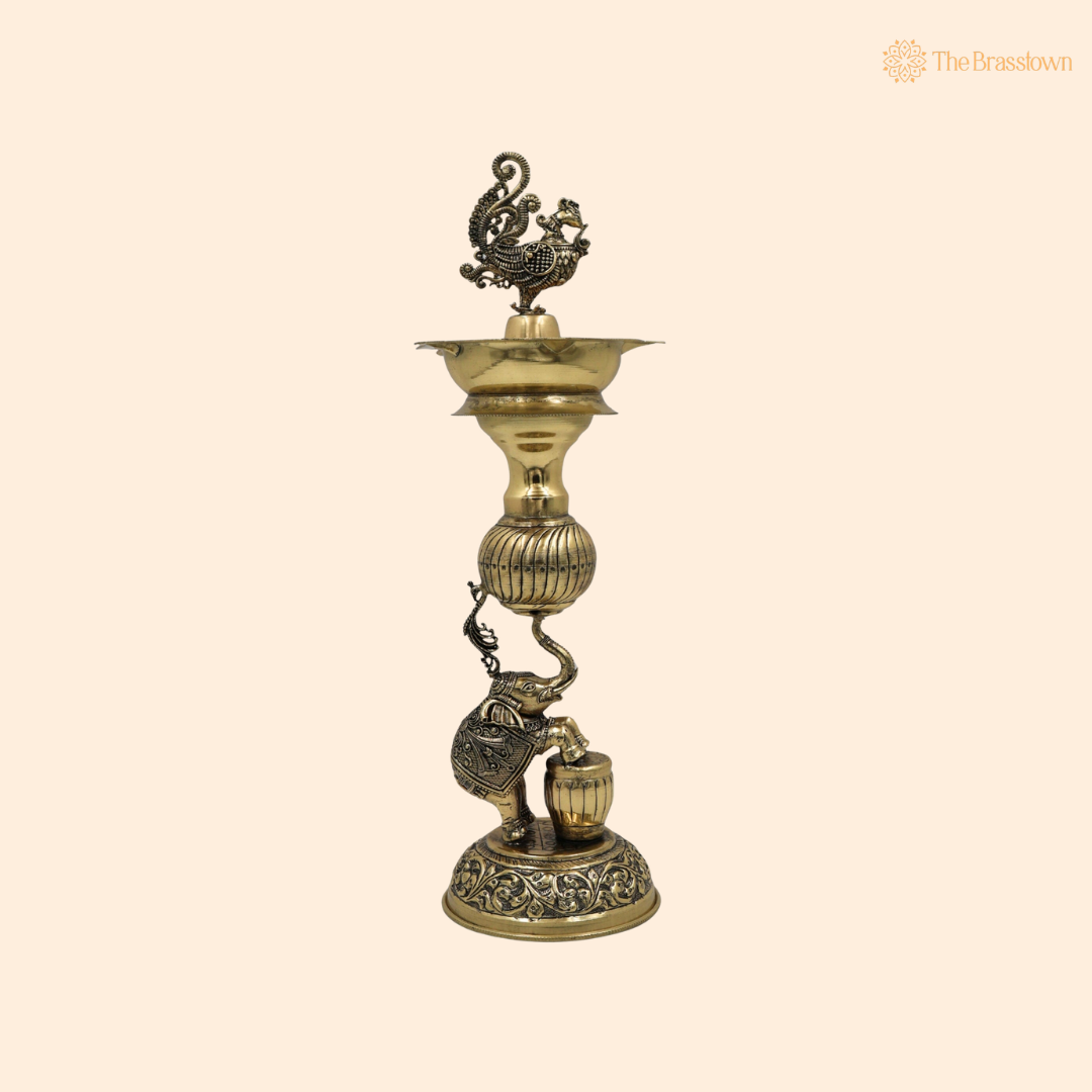 Brass Handcrafted Aarti Diya 12 Inch front view – pure brass handcrafted India