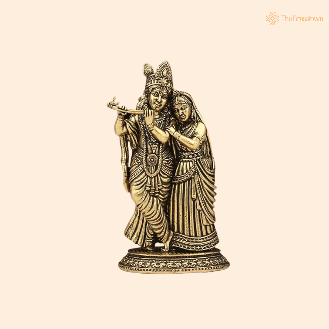 Brass Radha Krishna Idol 4.5 Inch front view – pure brass handcrafted India