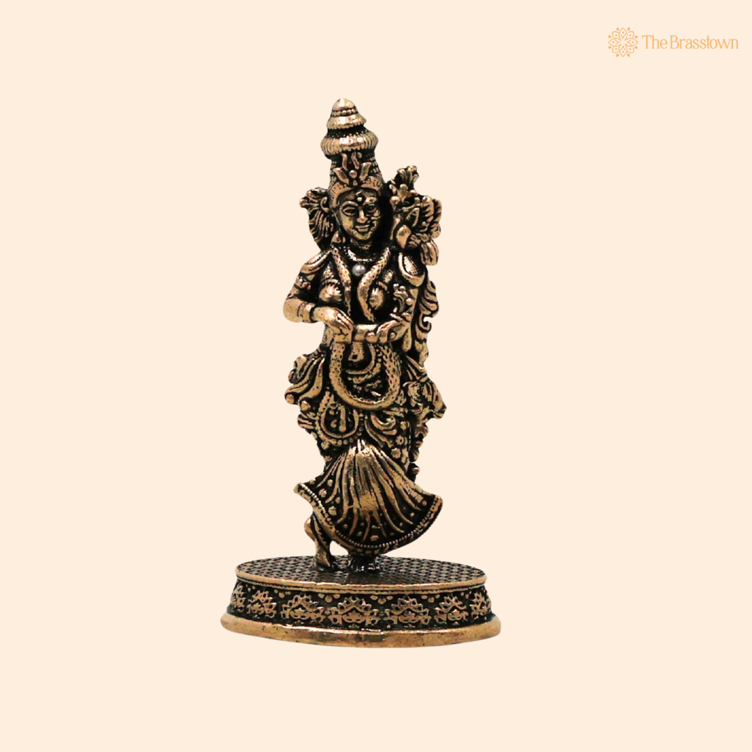 Brass Radha Idol 3 Inch front view – pure brass handcrafted India