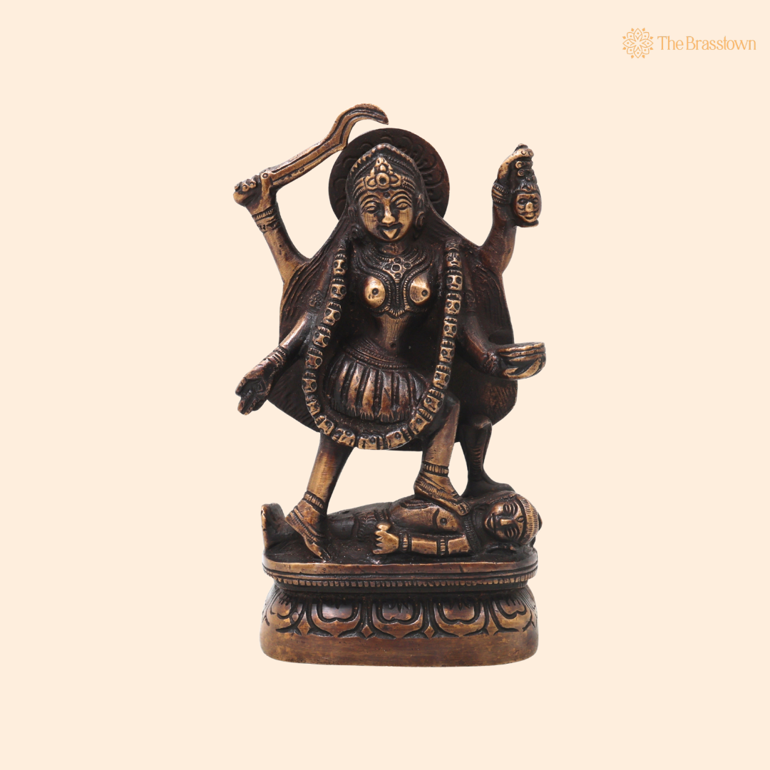 Unique Traditional Brass Mahakali Statue Murti – Unique Chola Style Kali Mata Statue for Pooja, Home Mandir, Spiritual Décor &amp; Gifting 10 Inch