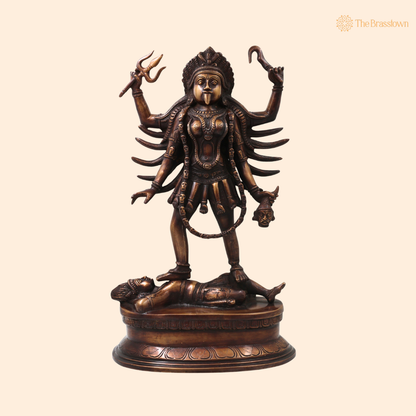 Brass Mahakali Idol Murti – Handcrafted Traditional Chola Style Kali Mata Statue for Pooja, Home Mandir, Spiritual Décor &amp; Gifting 17.5 Inch