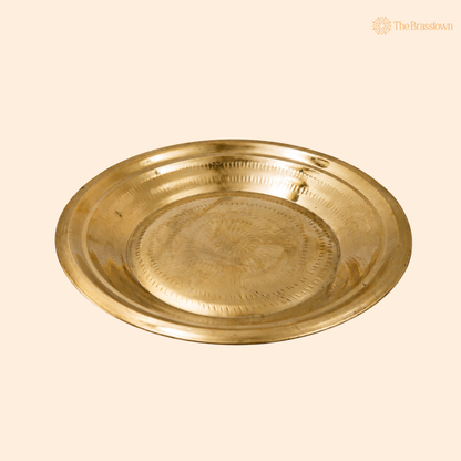 Handcrafted Brass Pooja Thali for Mandir – Peetal Pooja Plate (Pital Puja Thambalam) for Hindu Worship &amp; Temple Rituals 13.5 Inch