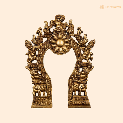 Bhunes Brass Prabhavali with Yali, 9 Inch front view – pure brass handcrafted India