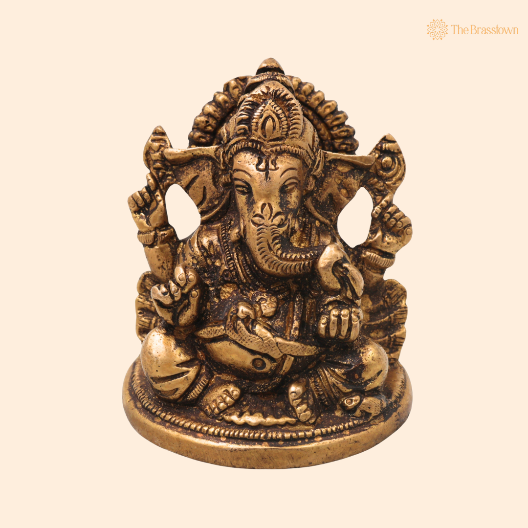 Brass Ganesha Idol – Traditional Handcrafted Chola Style Ganapati Vinayaka Murti for Pooja, Home Mandir, Décor &amp; Gifting 3 Inch
