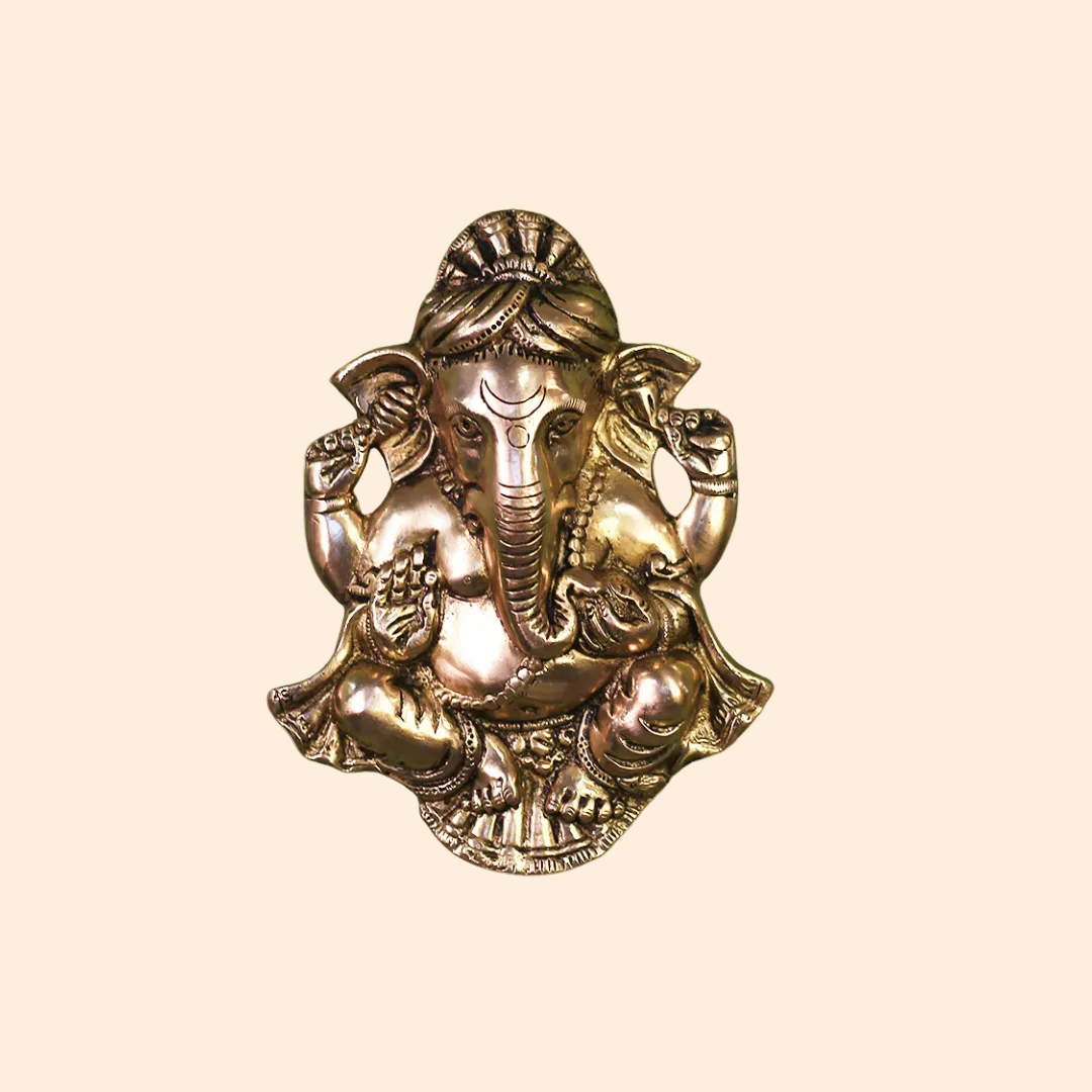 Handcrafted Brass Ganesha Face Wall 8.5 Inch front view – pure brass handcrafted India