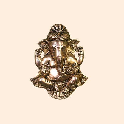 Handcrafted Brass Ganesha Face Wall 8.5 Inch front view – pure brass handcrafted India