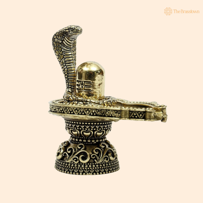 Brass Shivling with Naag 4 Inch front view – pure brass handcrafted India