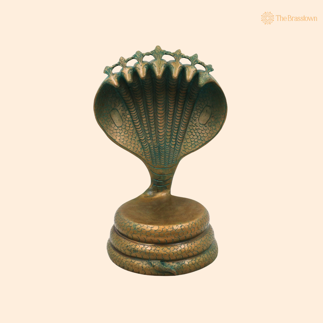 Brass Sheshnag Singhasan with Seven Heads chowki – Snake Prabhavali Temple Throne for Idols &amp; Home Mandir 13 Inch