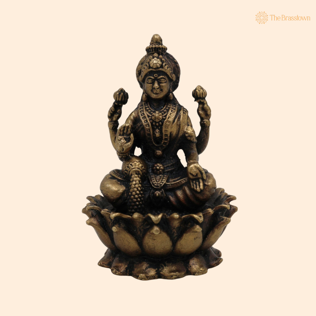 Brass Handcrafted Lakshmi Idol 2.5 Inch front view – pure brass handcrafted India