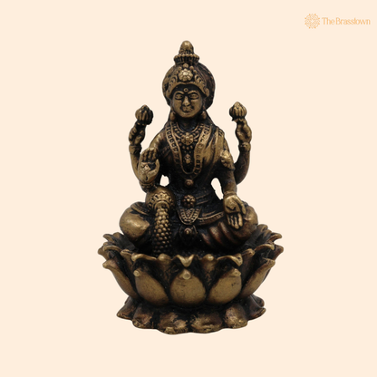 Brass Handcrafted Lakshmi Idol 2.5 Inch front view – pure brass handcrafted India