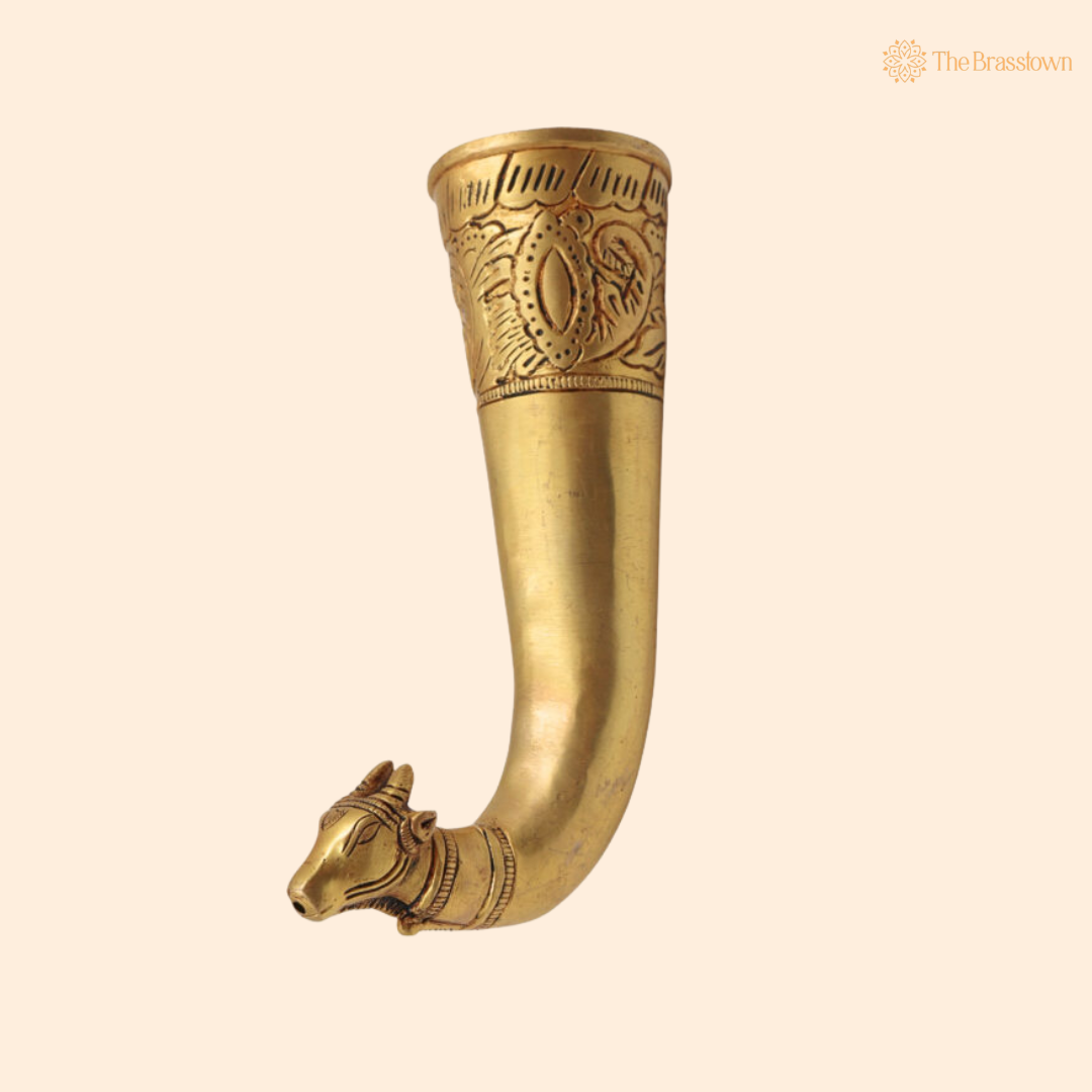 Brass Gomukhi Shringi Kamandalu for 8 Inch front view – pure brass handcrafted India