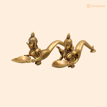 Brass Handcrafted Aarti Diya set of 2 – Traditional Pooja Oil Lamp (Peetal Deepak) for Aarti, Puja &amp; Home Mandir Décor 3 Inch