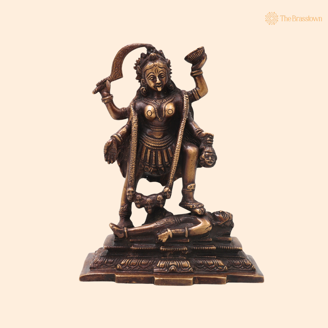 Unique Brass Mahakali Idol Murti – Unique Chola Style Kali Mata Statue for Pooja, Home Mandir, Spiritual Décor &amp; Gifting 7.5 Inch