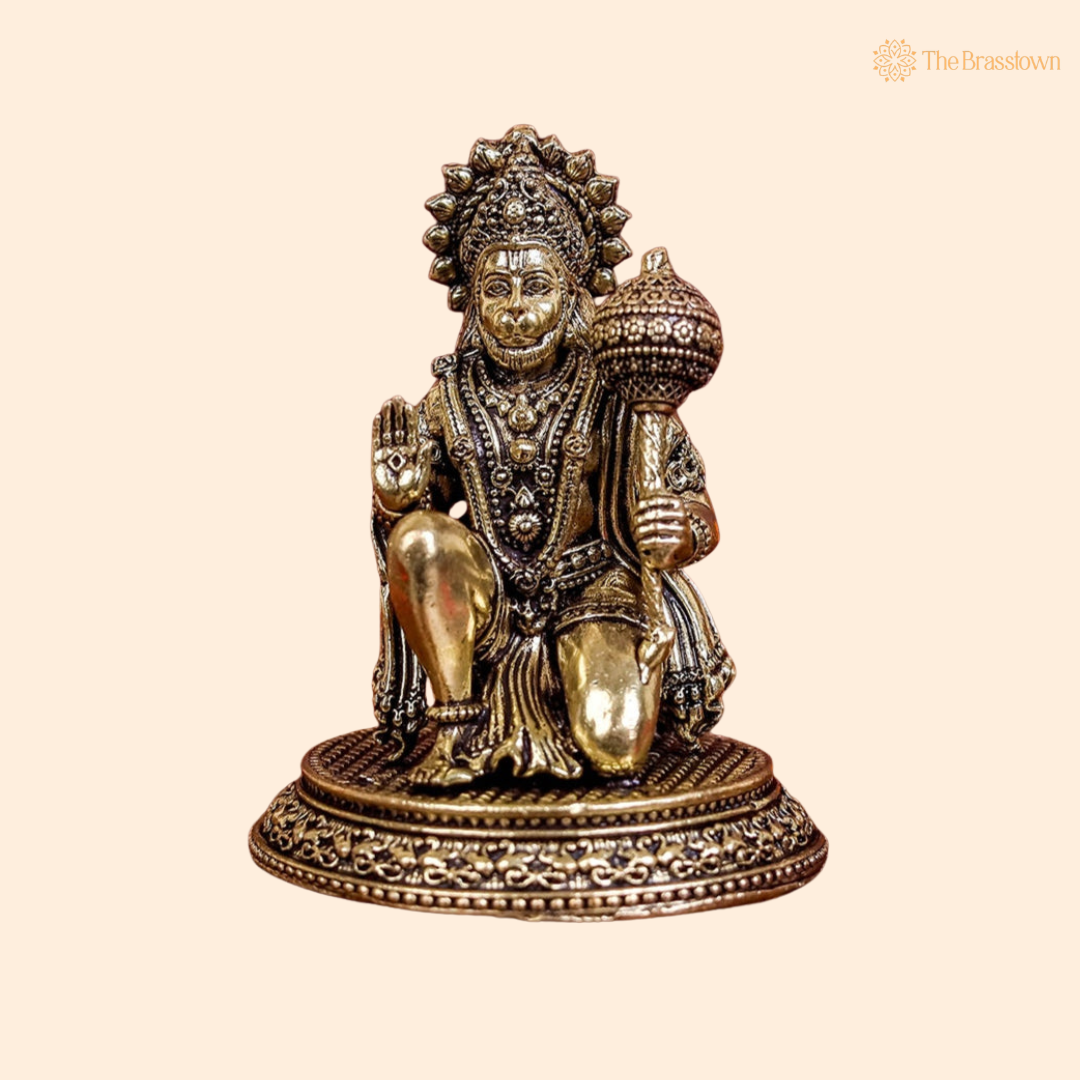 Brass Lord Hanuman Statue 2.5 Inch front view – pure brass handcrafted India