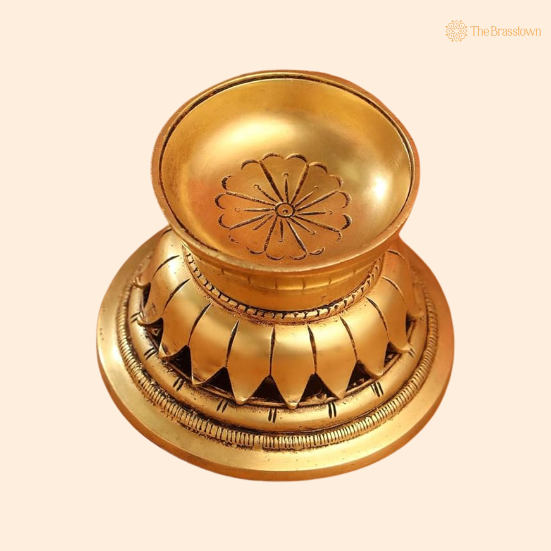 Brass Blooming Lotus Diya 3 Inch front view – pure brass handcrafted India