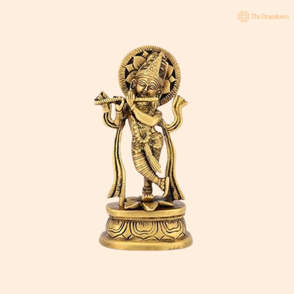 Antique Brass Krishna Idol with 7 Inch front view – pure brass handcrafted India