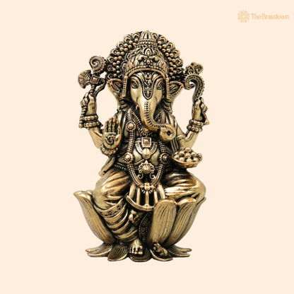 Handcrafted Brass Ganpati Bappa Idol – Unique Lord Ganesha Murti (Vinayaka) for Puja, Home Mandir &amp; Décor 4 Inch