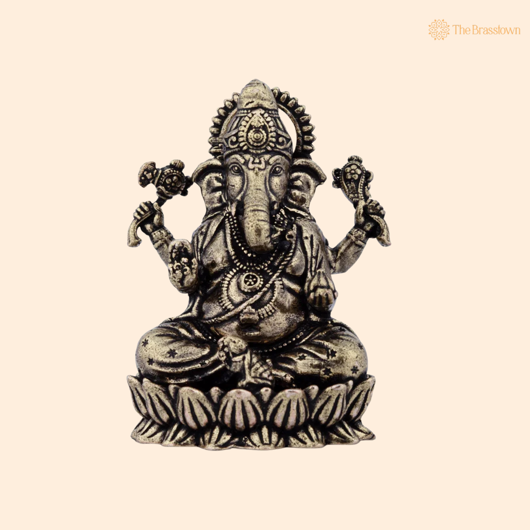 Handcrafted Brass Ganesh Idol 2 Inch front view – pure brass handcrafted India