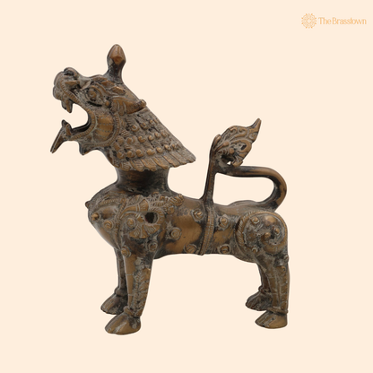 Handcrafted Brass Singha Statue - Feng Shui Lion, Peetal Lion Sculpture for Home &amp; Office Decor 7 Inch