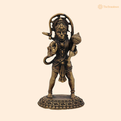 Brass Hanuman Idol with long 3 Inch front view – pure brass handcrafted India