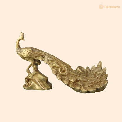 Antique Handcrafted Brass Peacock Showpiece 7 Inch front view – pure brass handcrafted India