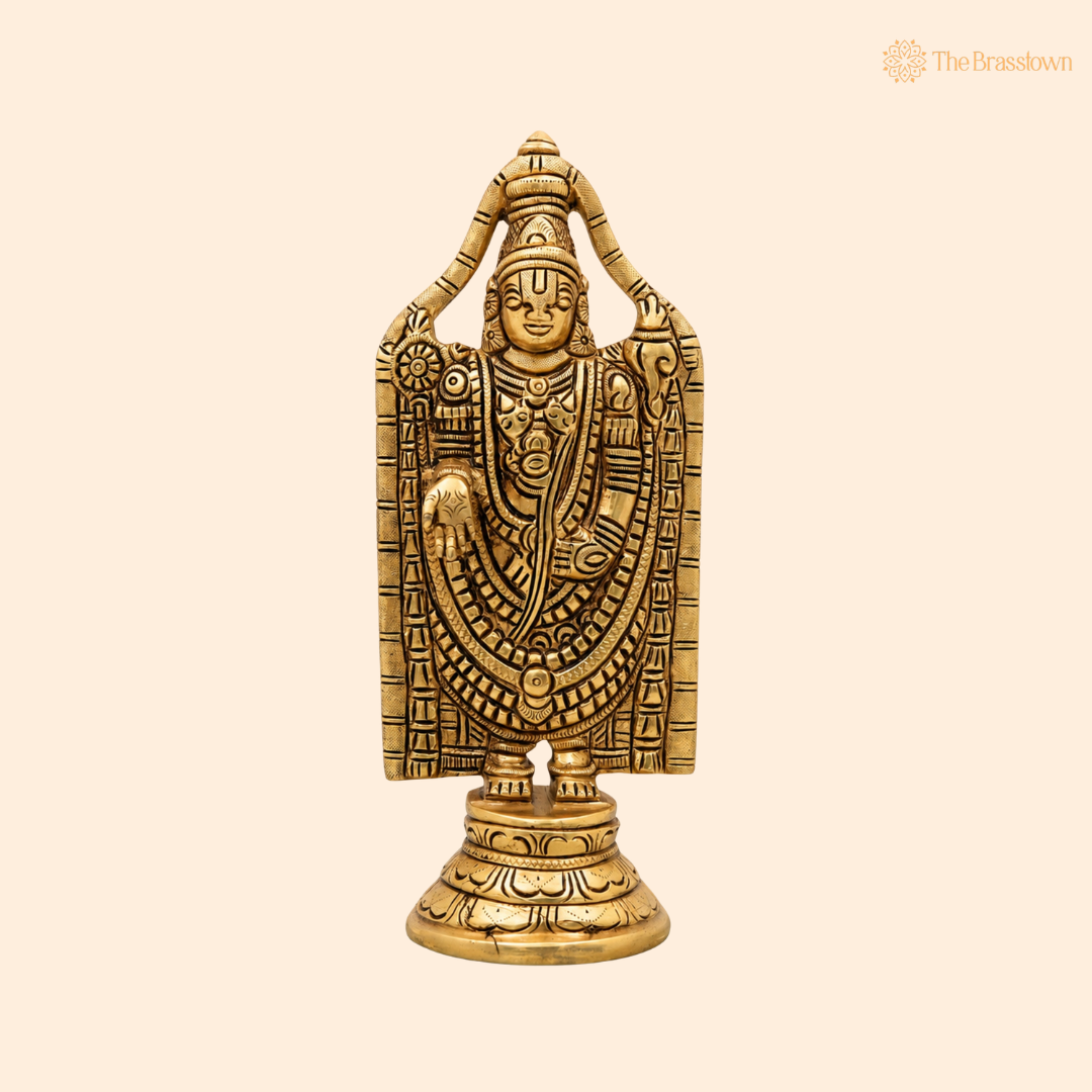 Brass Venkateswara Balaji Srinivasa Idol – Tirupati Balaji Statue for Puja &amp; Home Mandir 8.5 Inch