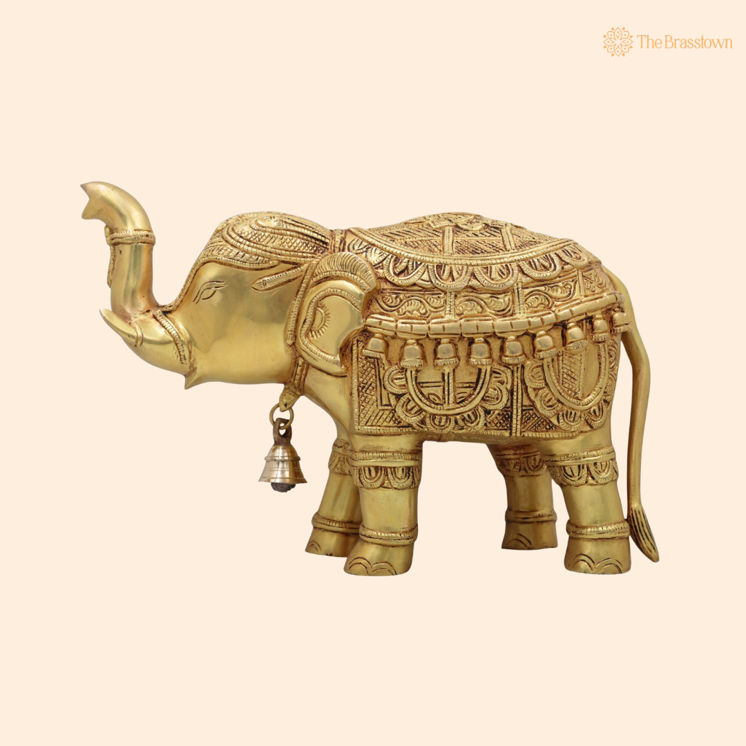Brass Gaja Elephant Idol 9 Inch front view – pure brass handcrafted India