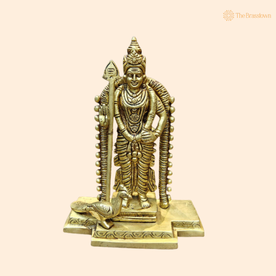 Brass Small Murugan Swamy Kartikeya 7.5 Inch front view – pure brass handcrafted India