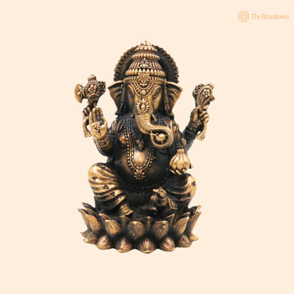 Handcrafted Brass Ganpati Bappa Idol 3 Inch front view – pure brass handcrafted India
