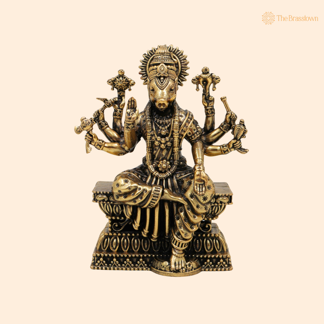 Brass Handcrafted  Varahi Amman Idol 4 Inch front view – pure brass handcrafted India