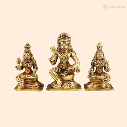 Brass Aiyanar with Poorna &amp; 4 Inch front view – pure brass handcrafted India