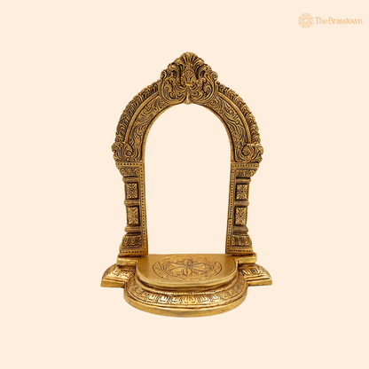 Handmade Traditional Brass Shinghashan With Prabhavali – Singhasan Stand for Idols &amp; Home Temple Pooja 10.5 Inch