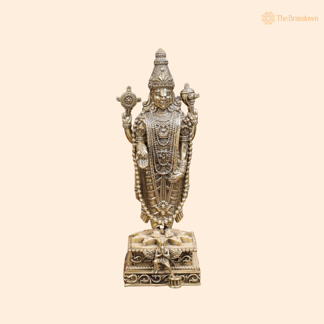 Brass Tirupati Balaji Idol 8 Inch front view – pure brass handcrafted India