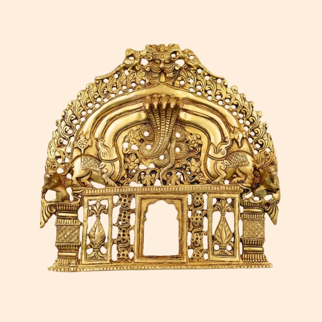 Handcrafted Brass Prabhawali with Sheshnaag 8 Inch front view – pure brass handcrafted India