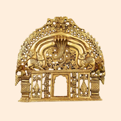Handcrafted Brass Prabhawali with Sheshnaag 8 Inch front view – pure brass handcrafted India