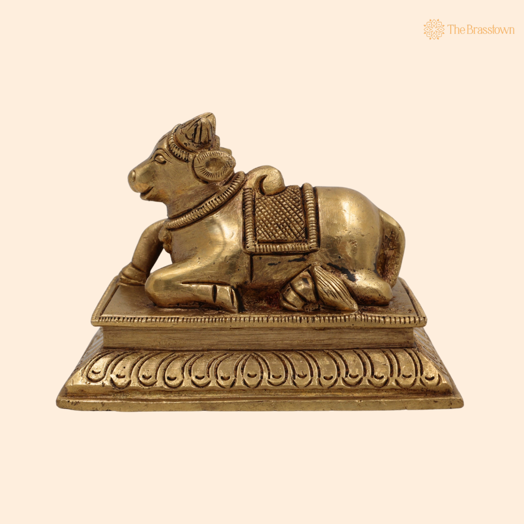 Brass Nandi Idol 3 Inch front view – pure brass handcrafted India