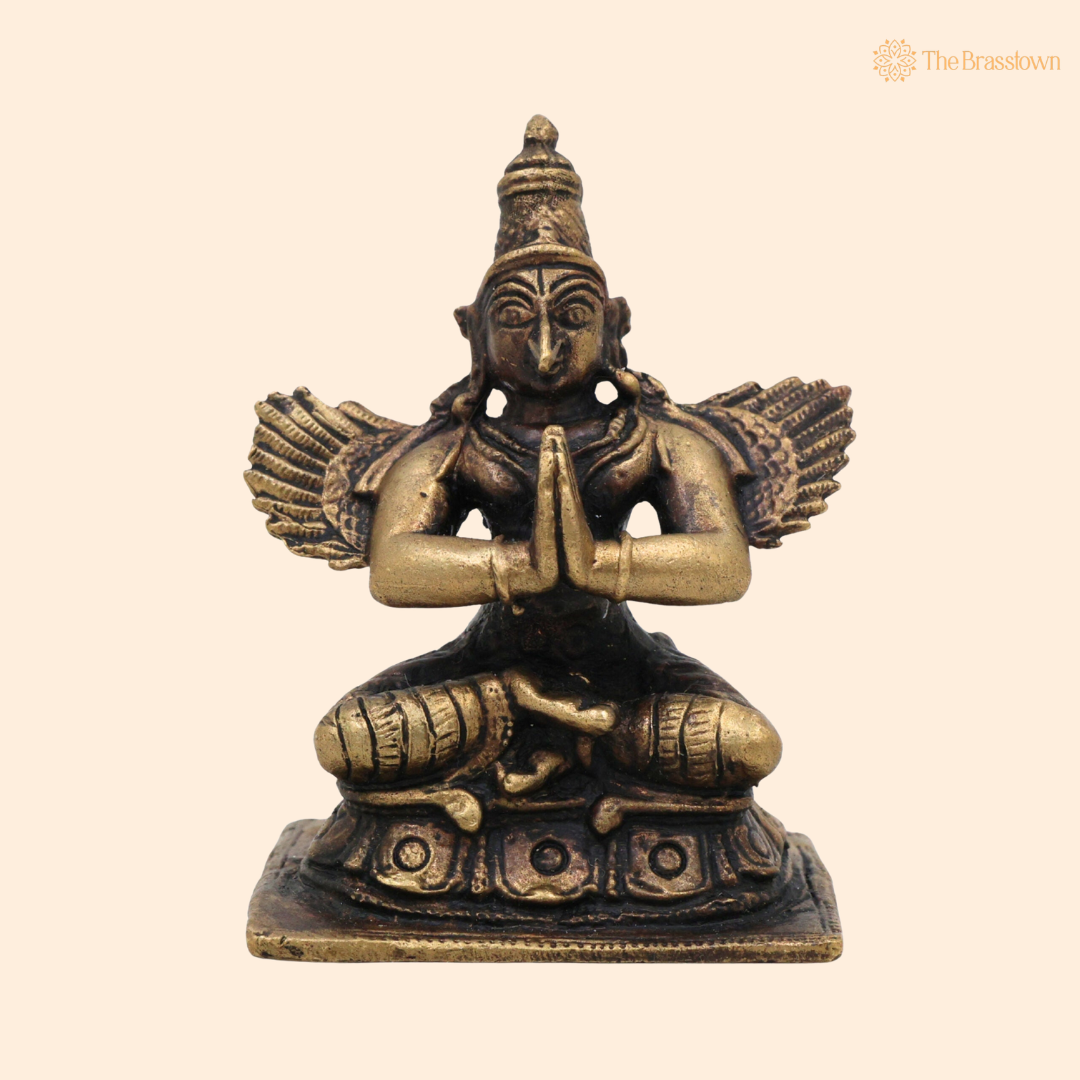 Brass Sitiing Garuda Idol 2.5 Inch front view – pure brass handcrafted India