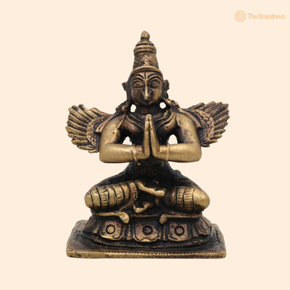 Brass Sitiing Garuda Idol 2.5 Inch front view – pure brass handcrafted India