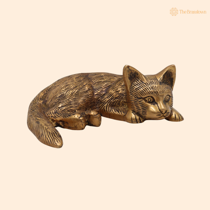 Handcrafted Brass Pital Billi Showpiece 8 Inch front view – pure brass handcrafted India