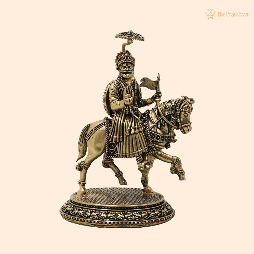 Brass Shivaji Maharaj Idol on Horse – Chhatrapati Shivaji Murti, Raje Shivaji Bhonsle Statue for Home Décor, Office &amp; Gifting 5 Inch